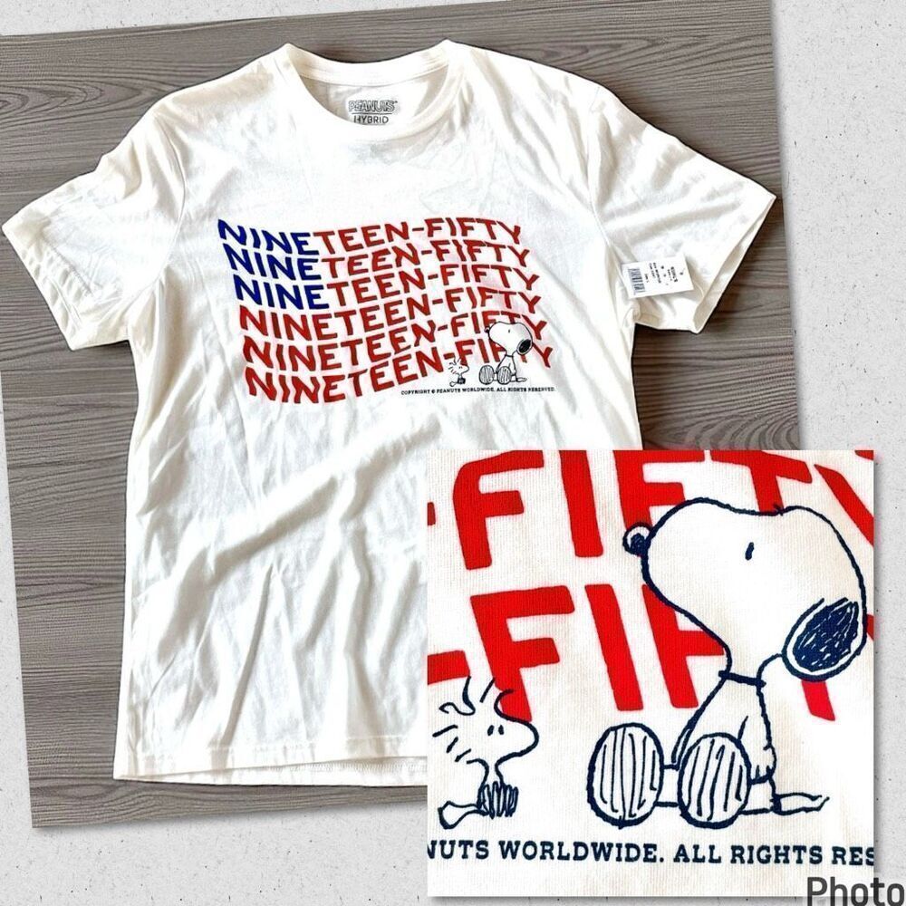 NWT Peanuts Snoopy L Men Women Unisex USA Blue Red White19-50 Cotton Mix T-Shirt